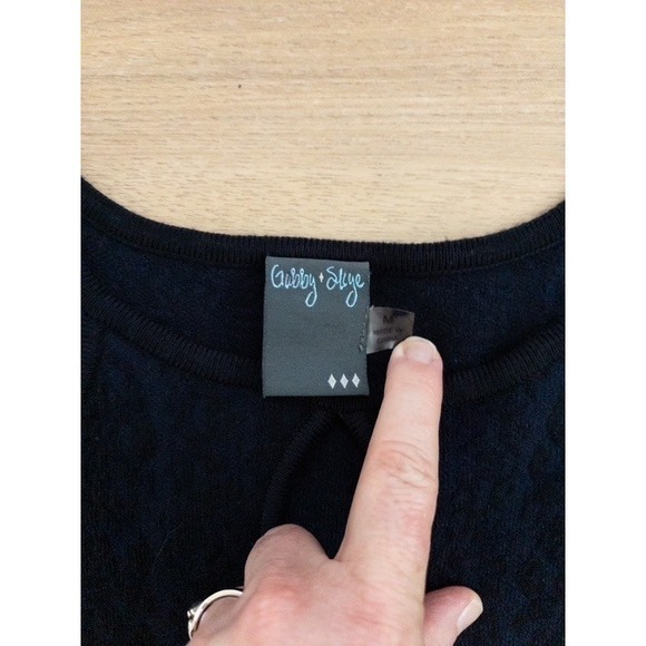 Gabby Skye Navy Blue Textured Knit Bell Sleeve Keyhole Neck Midi Dress Size M - Picture 3 of 4